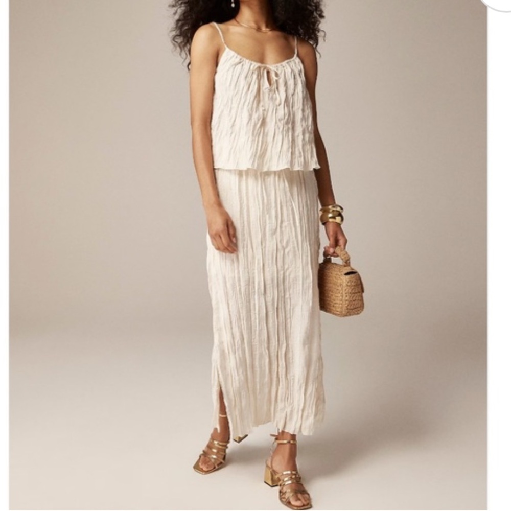 J. Crew Ivory Crinkled Midi Skirt